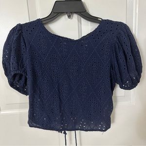 Women’s embroidery cropped puff sleeves cotton blouse top XS